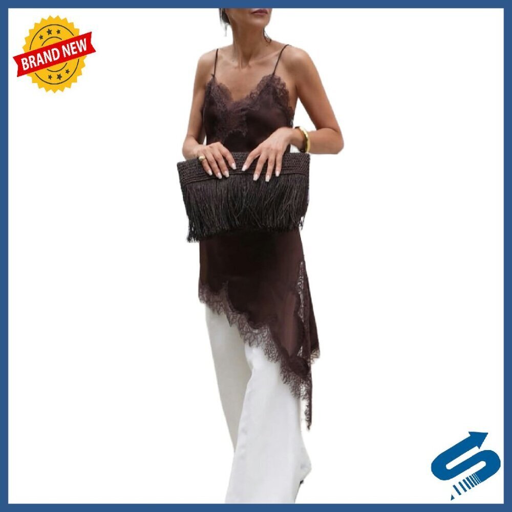 Long Satin Camisole Top with Lace Trim Spaghetti Strap Boho